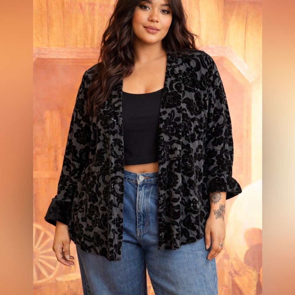 🖤 Vintage Mac & Jac Velvet Burnout Floral Blazer / Jacket – Plus Size 20W